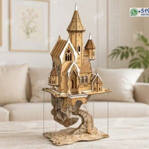 Castillo fantástico en miniatura sobre base rocosa – Archivo vectorial decorativo en MDF 3 mm