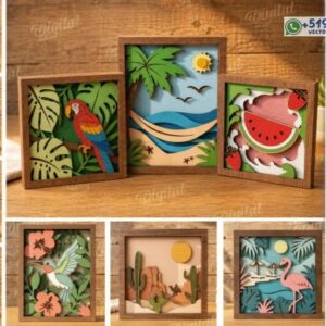 Pack de cuadros tropicales decorativos en capas – Diseños vectoriales para pared y repisa