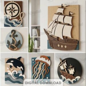 Pack decorativo náutico en capas para corte láser