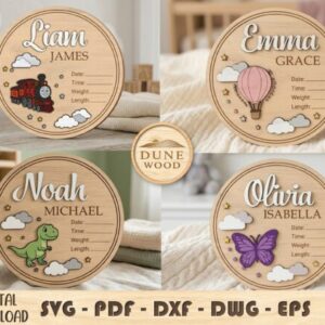 Placas de Nacimiento Personalizadas en Madera para Corte Láser
