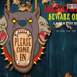 Cuidado con el perro Letrero Halloween en capas para Corte Láser