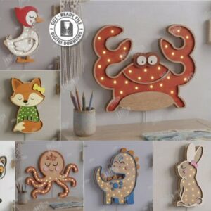 Juego de Luces Nocturnas Infantiles de Animales para Corte Láser