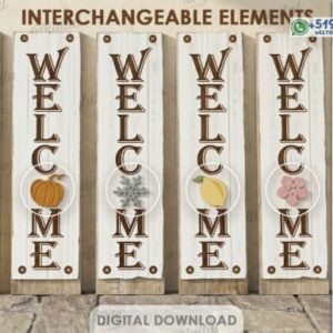 Letrero vertical Welcome con elementos intercambiables – Archivo vectorial decorativo para puerta