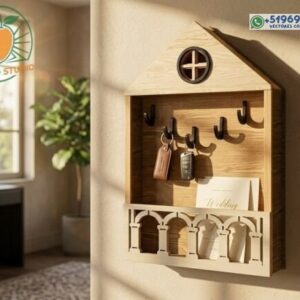 Portallaves Estilo Casa con Balcón en Madera para Corte Láser