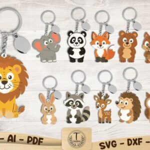Pack de llaveros de animales tiernos para corte láser