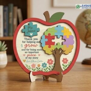 Placa decorativa personalizada para maestra en forma de manzana – Archivo vectorial de sobremesa