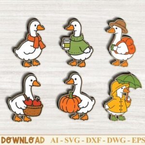 Set de 6 Gansos aretes pendiente de Otoño