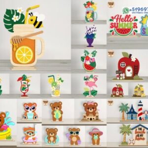 Mega pack decorativo de verano para repisas y bandejas escalonadas – Diseños tropicales, playeros e infantiles
