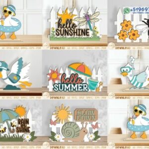 Pack de decoraciones veraniegas para sobremesa con patitos y frases – Diseños vectoriales de temporada