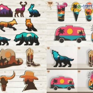 Pack decorativo de siluetas western, naturaleza y verano – Archivos vectoriales multiformato