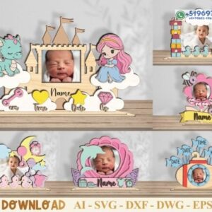 Pack de portarretratos infantiles personalizados para bebé – 6 diseños decorativos en archivo vectorial