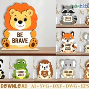 Paquete de Animalitos para Estante con Frases Positivas para Corte Láser