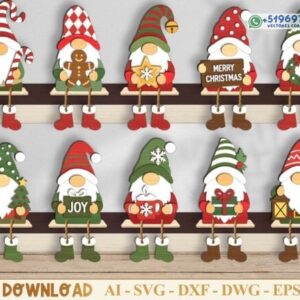 Pack de gnomos navideños colgantes para repisa – 10 diseños vectoriales decorativos