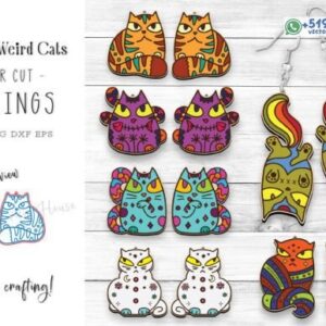 Aretes de Gatos Extraños Kawaii en Capas para Corte Láser