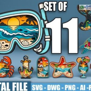 Set de Figuras Playeras Multicapa para Corte Láser