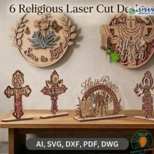 Paquete de 6 Diseños Religiosos en Madera para Corte Láser
