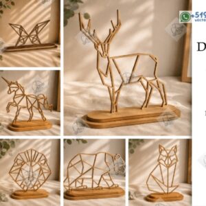 Pack de figuras geométricas lineales de animales para sobremesa – 10 diseños decorativos en archivo vectorial
