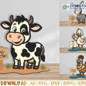 Animales Divertidos para Decorar Estantes en Corte Láser