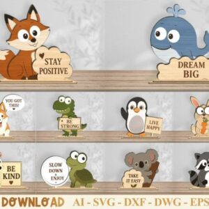 Paquete de Animales Motivacionales en Madera para Corte Láser