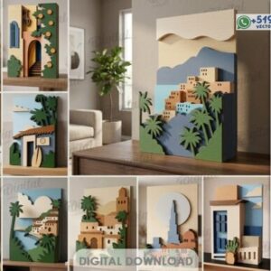 Cuadros Decorativos en Capas con Paisajes Arquitectónicos – Archivo Vectorial Multiformato