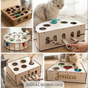 Paquete de Cajas de Juguetes para Gatos en Madera para Corte Láser