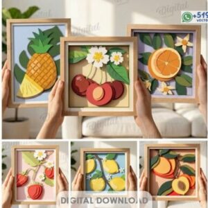 Pack de cuadros frutales decorativos en capas – Colección vectorial para pared y repisa