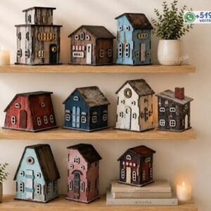Pack de casitas decorativas miniatura en MDF – 10 diseños vectoriales estilo pueblo