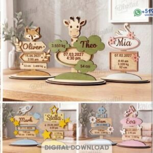 Stands 3D con Estadísticas de Nacimiento para Bebé en Corte Láser