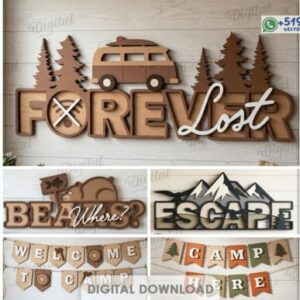 Paquete de Decoraciones para Acampar en 3D para Corte Láser