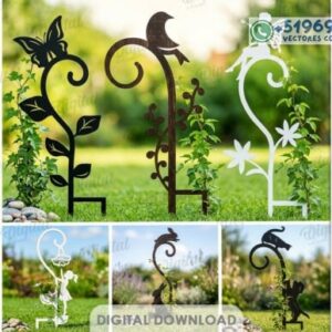 Estacas Decorativas para Jardín con Aves, Flores y Plantas para Corte Láser