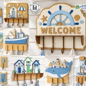 Percheros y repisas decorativas náuticas en madera – Pack de 10 diseños marinos