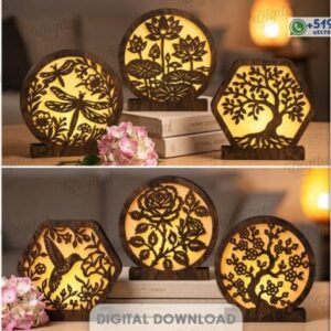 Lámparas decorativas de madera con diseño floral y natural