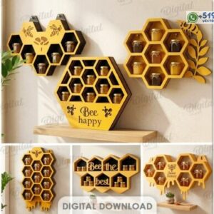 Estantes decorativos tipo panal de abejas – Pack vectorial de repisas hexagonales