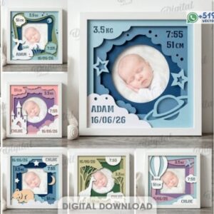Pack de cuadros de nacimiento personalizados para bebé – Diseños decorativos con foto y datos de nacimiento