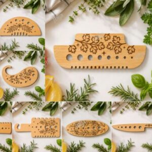 Juego de herramientas decorativas para hierbas y cocina en corte láser