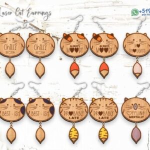 Aretes de Gatos Kawaii para Corte Láser