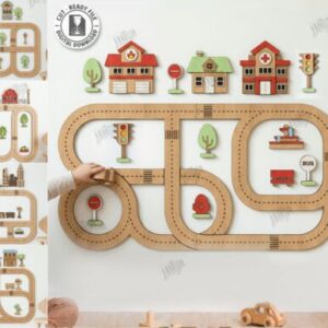 Paquete de Pistas de Carretera para Pared en Madera para Corte Láser