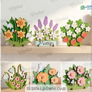 Pack de arreglos florales decorativos para sobremesa – 10 diseños vectoriales en MDF 3 mm