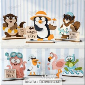 Pack de Animalitos de Verano con Frases Decorativas para Corte Láser