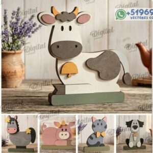 Figuras Decorativas de Animales de Granja para Corte Láser en MDF