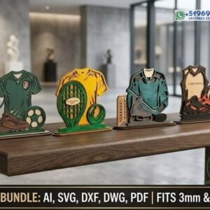 Mini bundle de trofeos deportivos personalizados – 4 diseños vectoriales de sobremesa