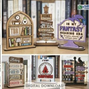 Pack de letreros y organizadores decorativos para amantes de los libros – Diseños vectoriales en MDF 3 mm