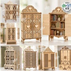 Armarios decorativos miniatura en MDF – Pack vectorial de muebles con puertas ornamentales