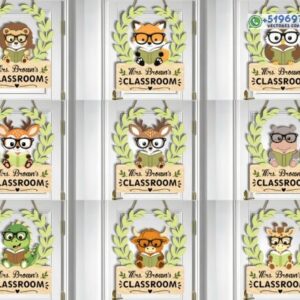 Letreros Escolares para Puerta con Animales y Nombre de Aula