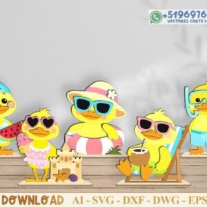 Patitos Veraniegos Decorativos para Corte Láser