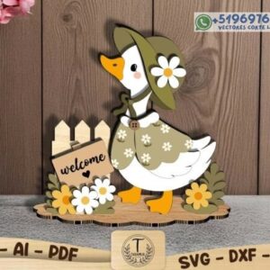 Adorno Decorativo de Oca Primaveral con Letrero Welcome para Corte Láser