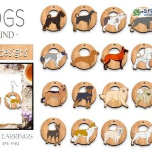 Pack de Aretes Redondos con Diseños de Perros – 20 Modelos en Vector