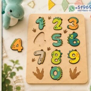 Rompecabezas Infantil de Números con Dinosaurios para Corte Láser