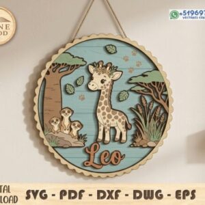 Placa Decorativa Infantil de Jirafa en Capas con Nombre Personalizado – Archivo Vectorial Multiformato