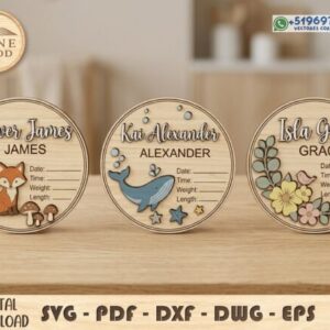 Placas cuadros circulares personalizadas de nacimiento para bebé
